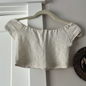 White over the shoulder crop top